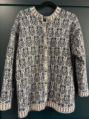 Vintage Squaw Valley Navy and Cream Nordic Knit Cardigan
